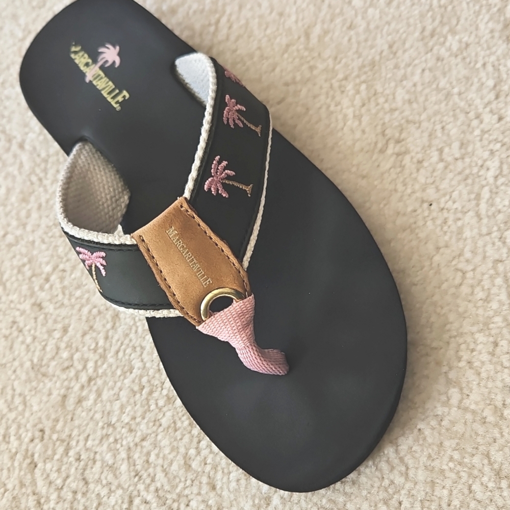 Margaritaville Women's Black and Pink Palms Sandals Size 8